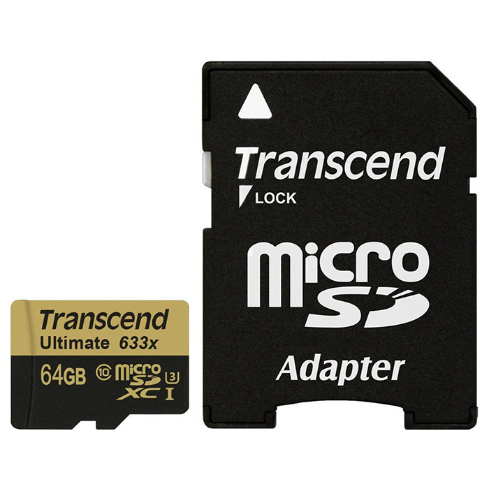Карта памяти TRANSCEND microSDXC Ultimate 64GB UHS-I U3 Class 10 + SD-adapter (TS64GUSDU3M)