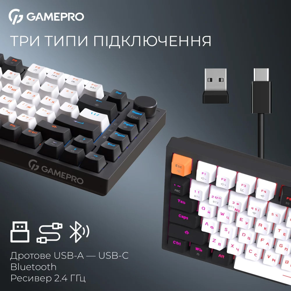 Клавіатура бездротова GAMEPRO Asgard Valhalla MK160 QLAB Sakura Switch Black