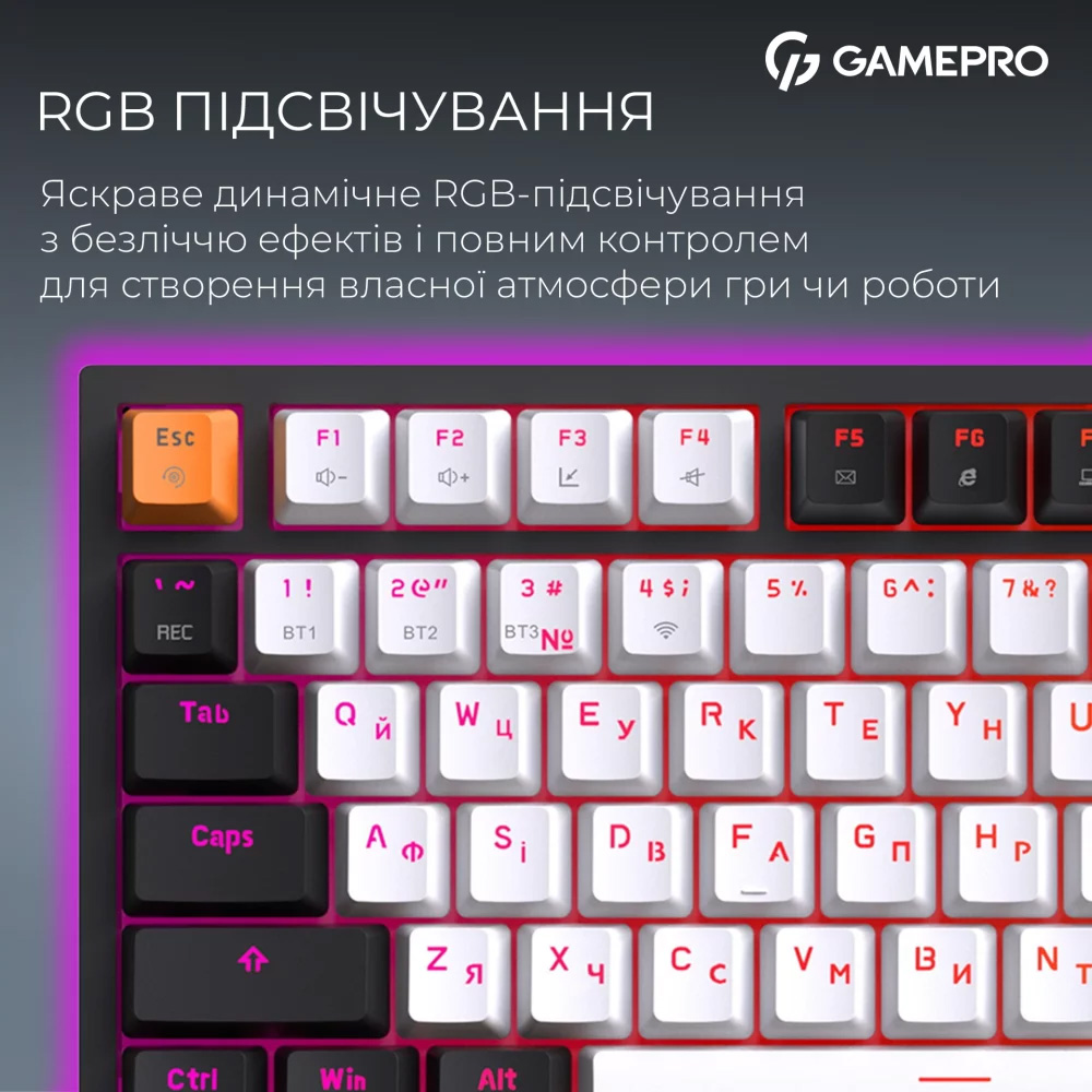 Клавіатура бездротова GAMEPRO Asgard Valhalla MK160 QLAB Sakura Switch Black