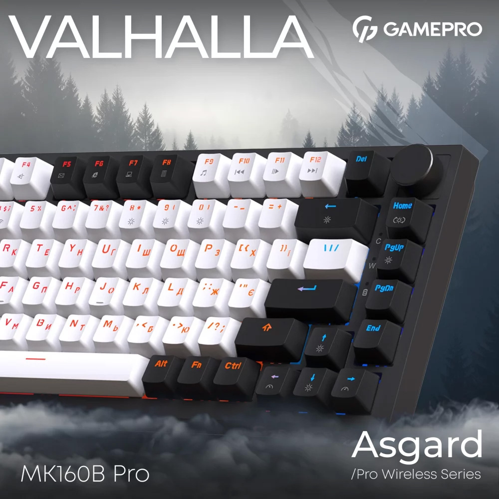 Клавіатура бездротова GAMEPRO Asgard Valhalla MK160 QLAB Sakura Switch Black