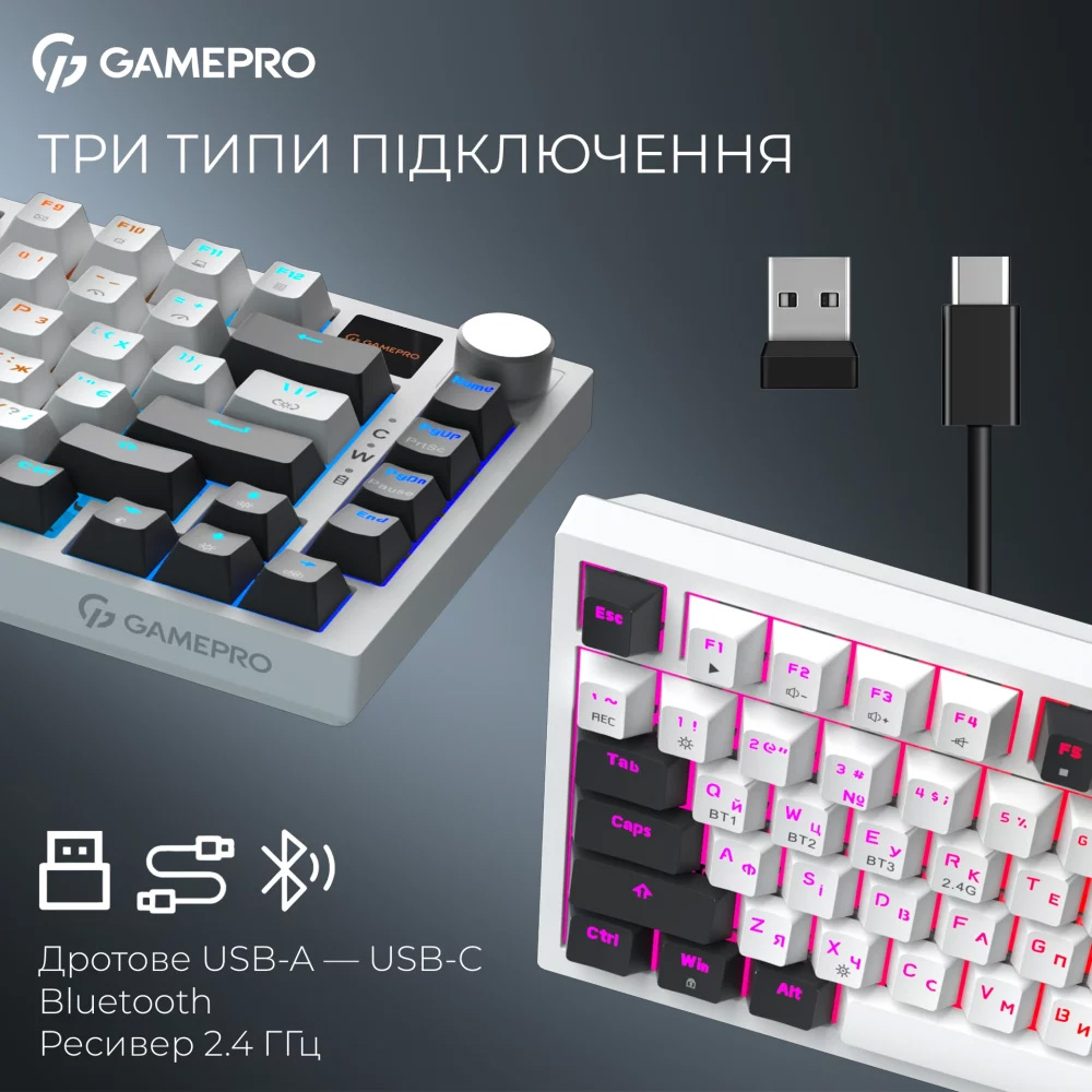 Клавіатура бездротова GAMEPRO Asgard Valhalla Pro MK160 QLAB Sakura Switch White