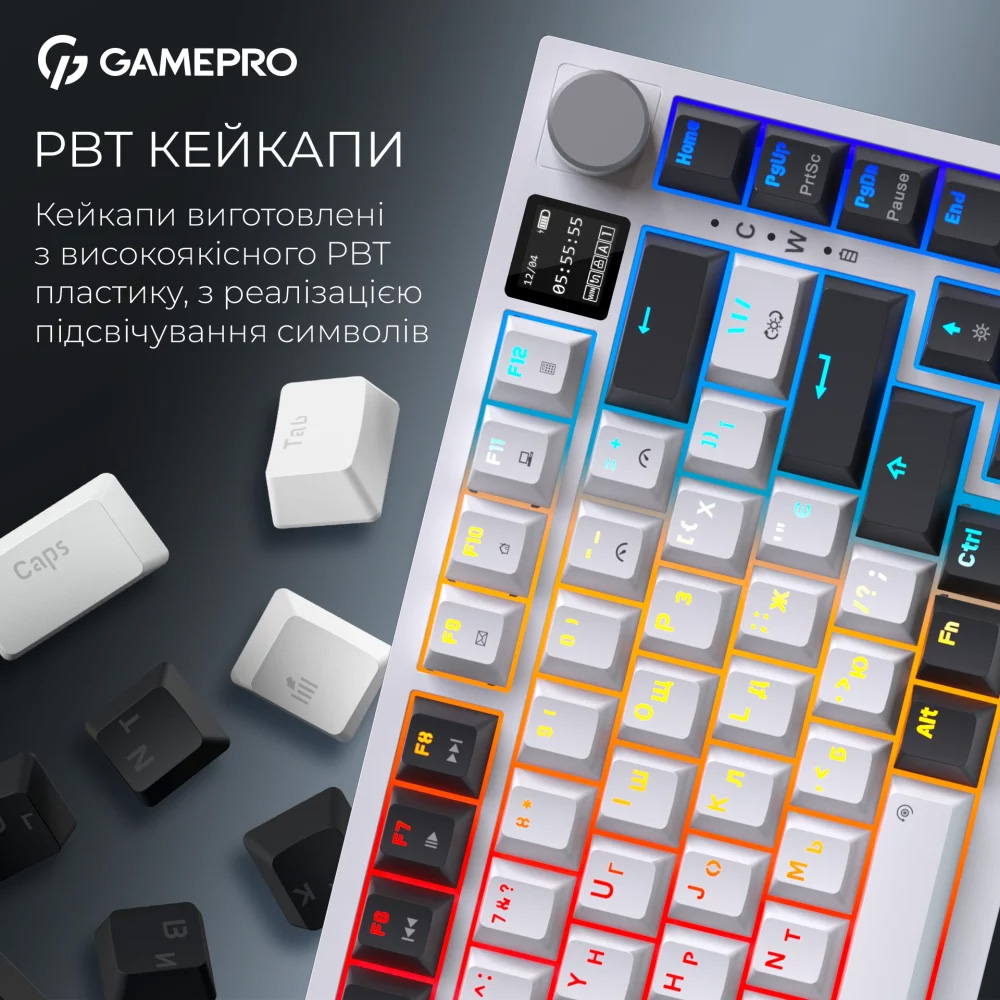 Клавіатура бездротова GAMEPRO Asgard Valhalla Pro MK160 QLAB Sakura Switch White