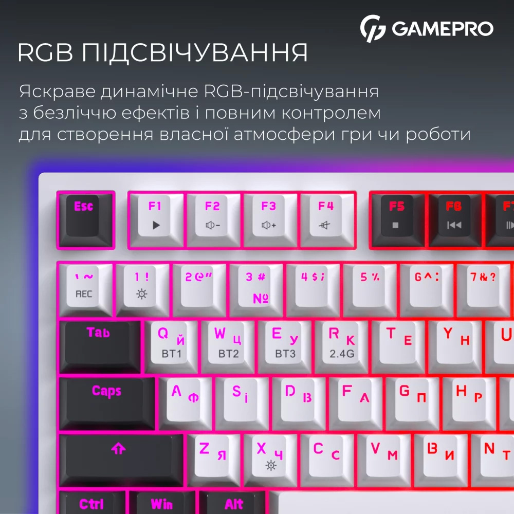 Клавіатура бездротова GAMEPRO Asgard Valhalla Pro MK160 QLAB Sakura Switch White