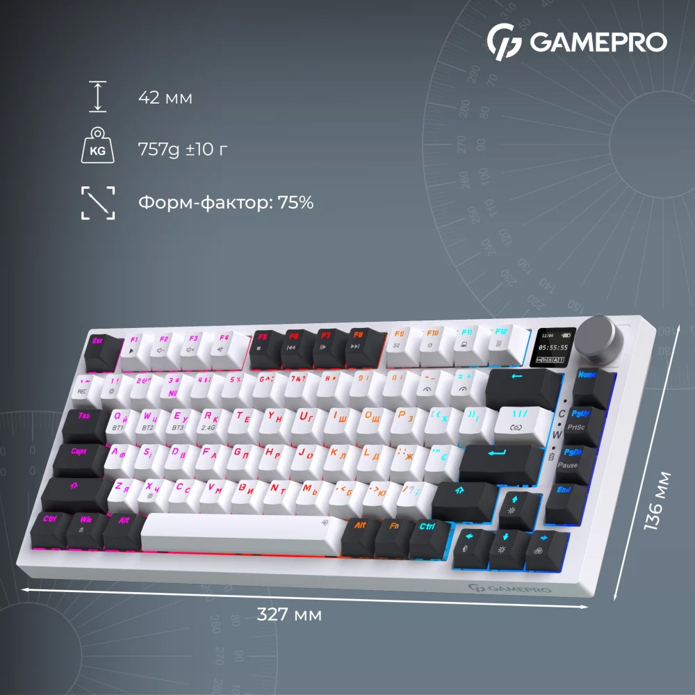 Клавіатура бездротова GAMEPRO Asgard Valhalla Pro MK160 QLAB Sakura Switch White