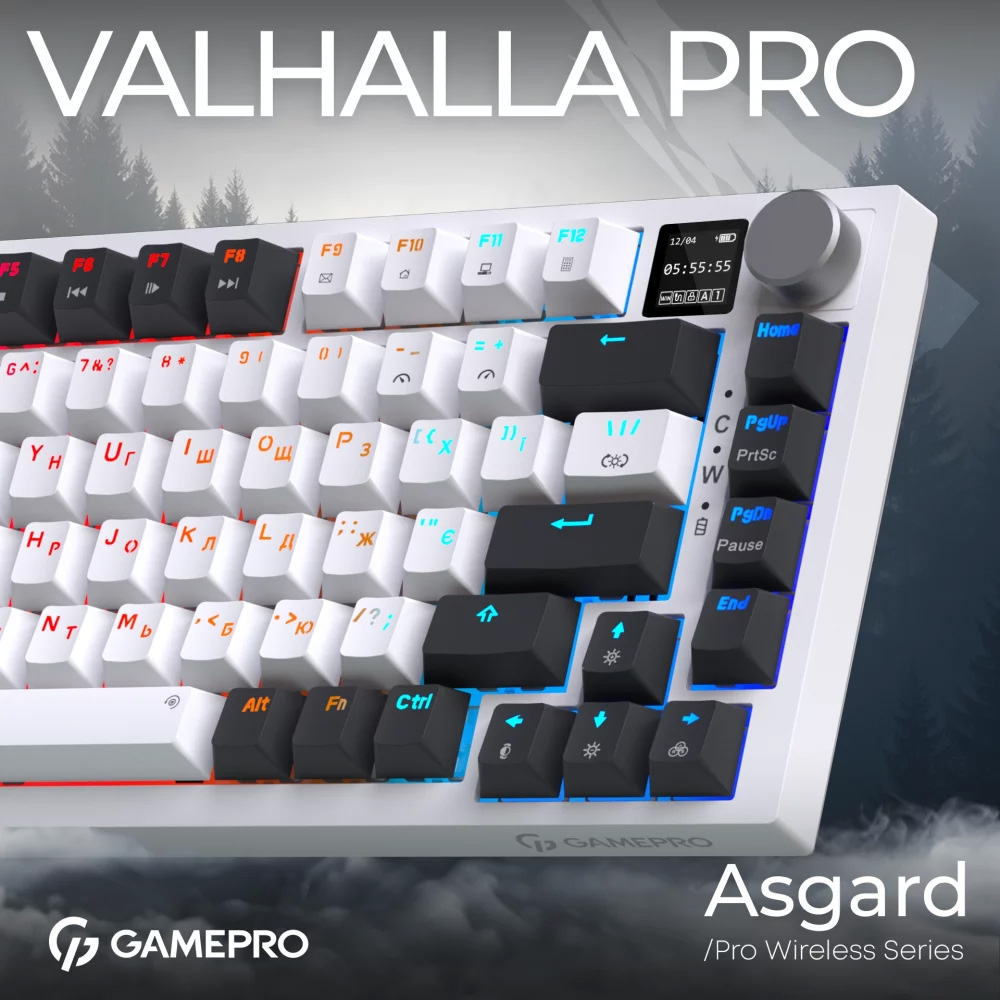 Клавіатура бездротова GAMEPRO Asgard Valhalla Pro MK160 QLAB Sakura Switch White