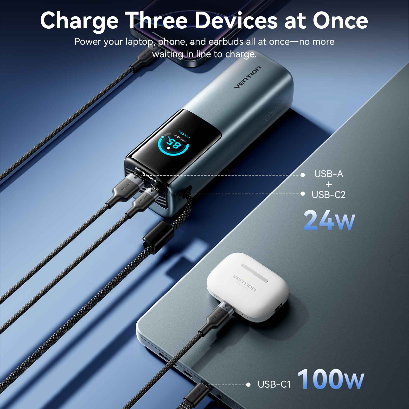 Повербанк VENTION FKGH0 200W 27000mAh Gray
