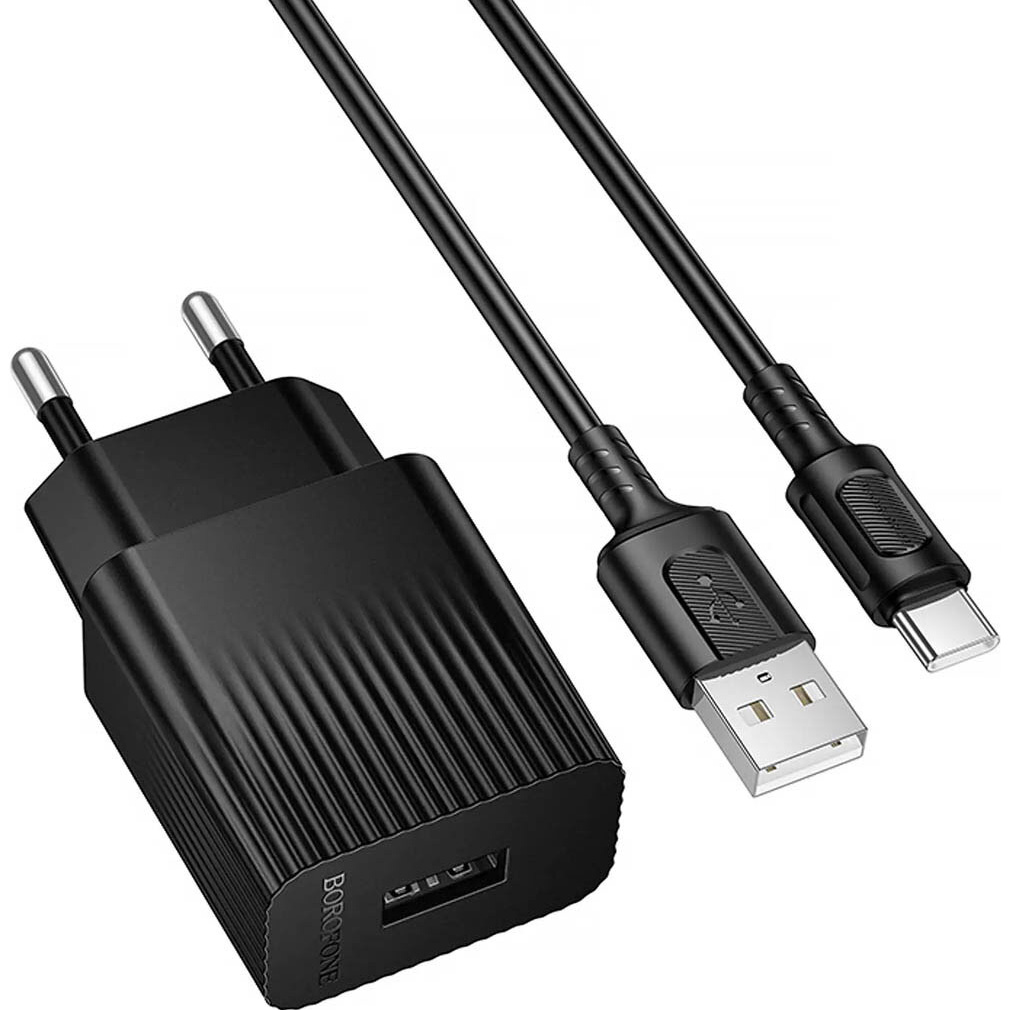 Зарядний пристрій BOROFONE BAS71A Source 1xUSB-A, 2.1A Black w/Type-C cable