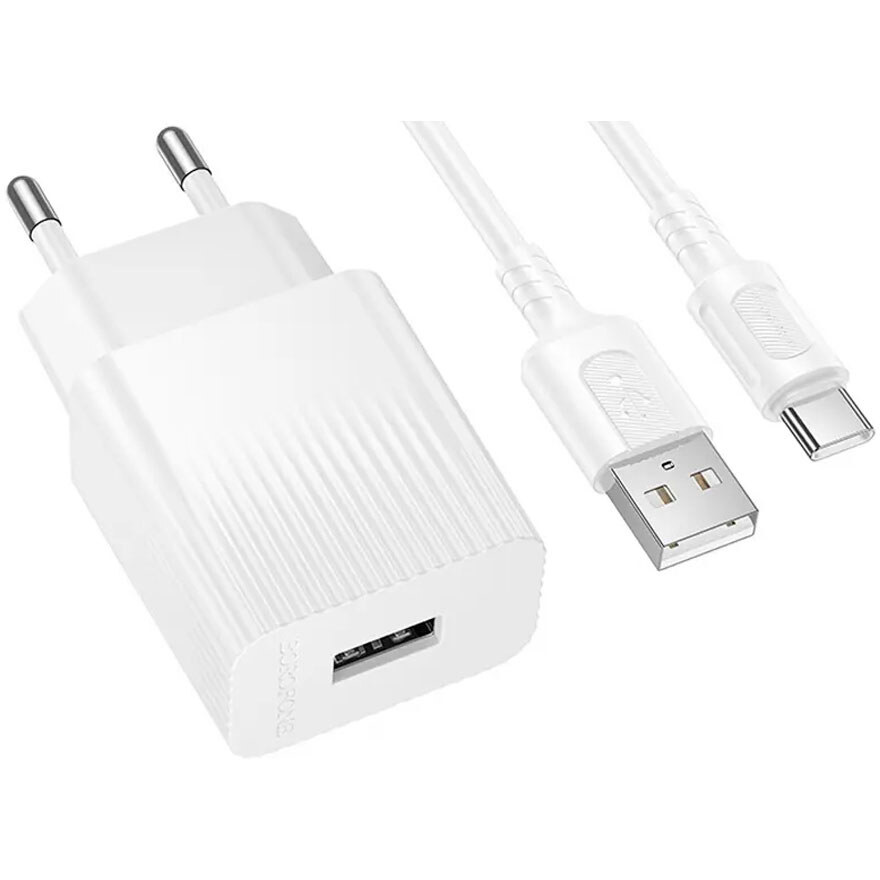 Зарядний пристрій BOROFONE BAS71A Source 1xUSB-A, 2.1A White w/Type-C cable