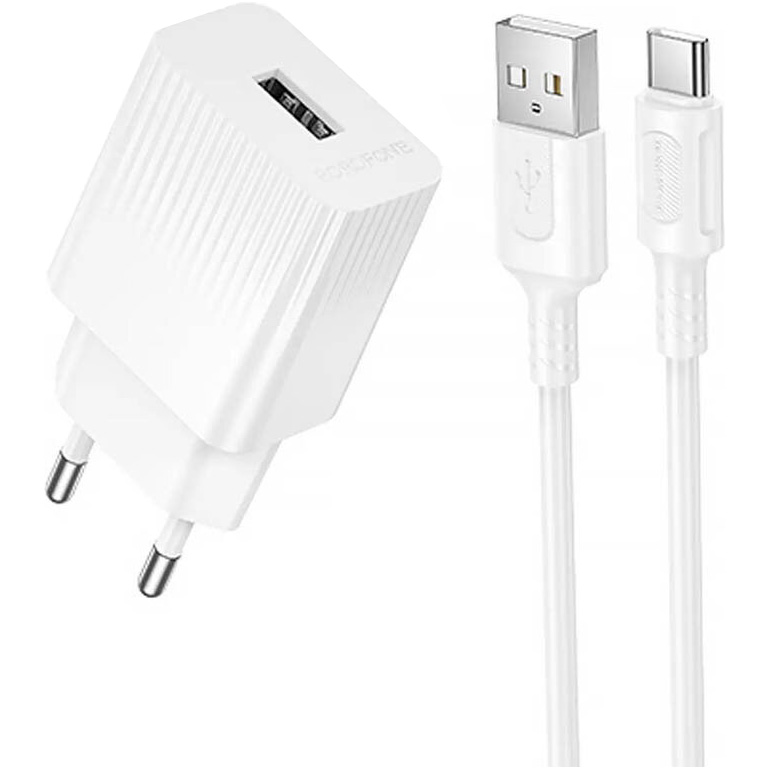 Зарядний пристрій BOROFONE BAS71A Source 1xUSB-A, 2.1A White w/Type-C cable