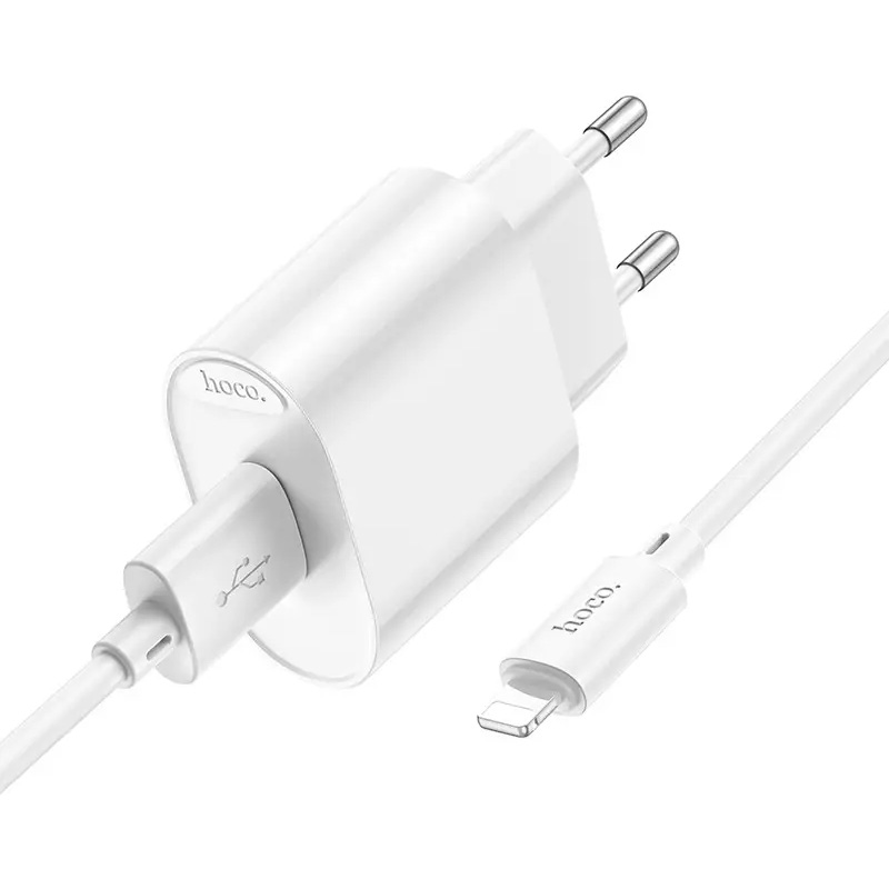 Зарядное устройство HOCO C109A Fighter 1xUSB-A, 2.1A White w/Lightning cable (6942007656597)