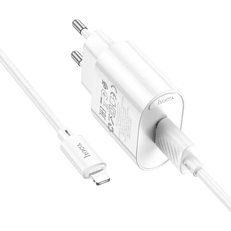 Зарядное устройство HOCO C109A Fighter 1xUSB-A, 2.1A White w/Lightning cable (6942007656597)