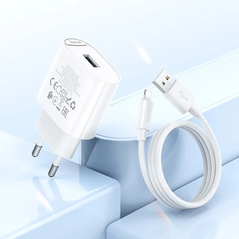 Зарядное устройство HOCO C109A Fighter 1xUSB-A, 2.1A White w/Lightning cable (6942007656597)