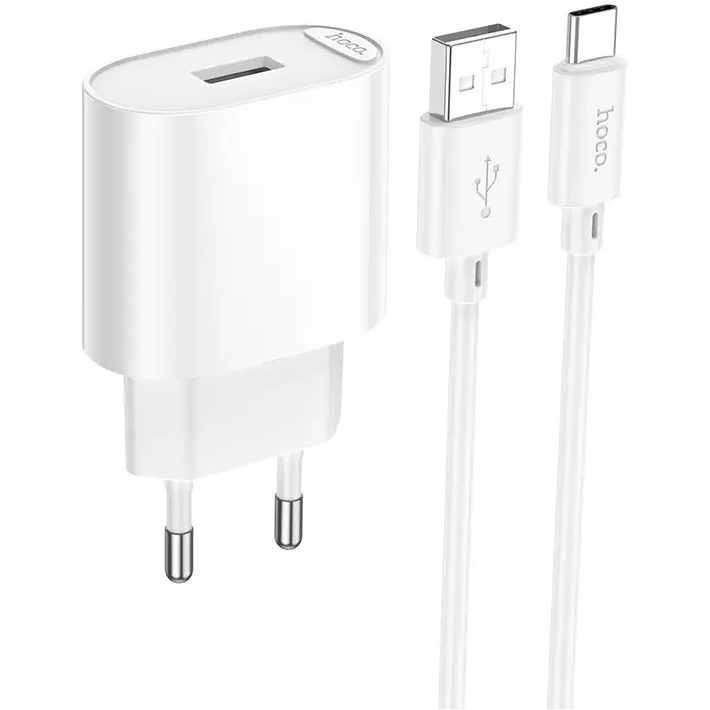 Зарядное устройство HOCO C109A Fighter 1xUSB-A, 2.1A White w/Type-C cable (6942007656610)