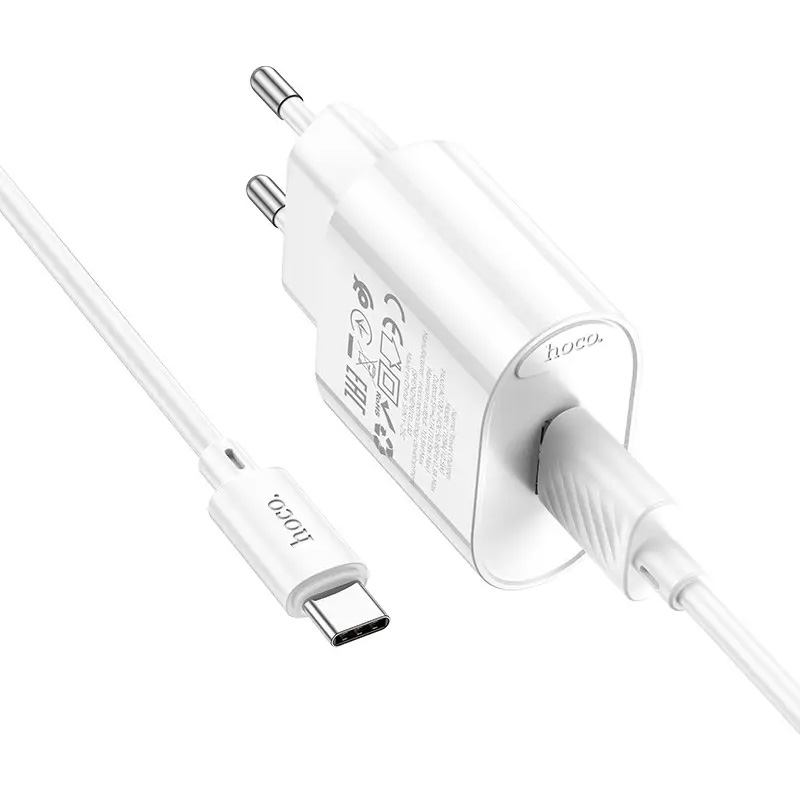 Зарядное устройство HOCO C109A Fighter 1xUSB-A, 2.1A White w/Type-C cable (6942007656610)