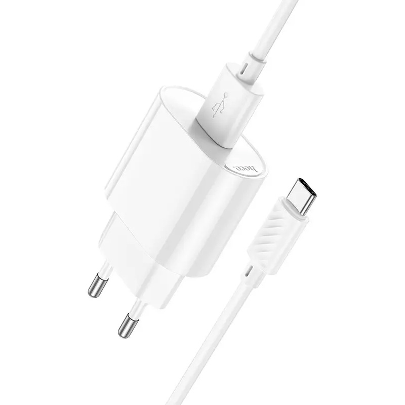 Зарядное устройство HOCO C109A Fighter 1xUSB-A, 2.1A White w/Type-C cable (6942007656610)