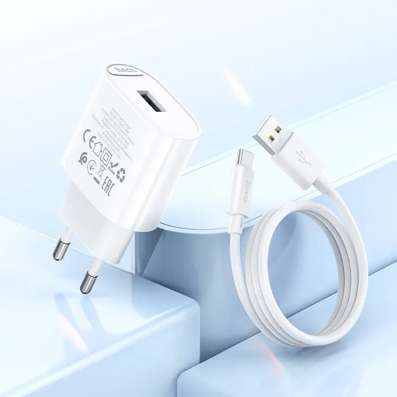 Зарядное устройство HOCO C109A Fighter 1xUSB-A, 2.1A White w/Type-C cable (6942007656610)