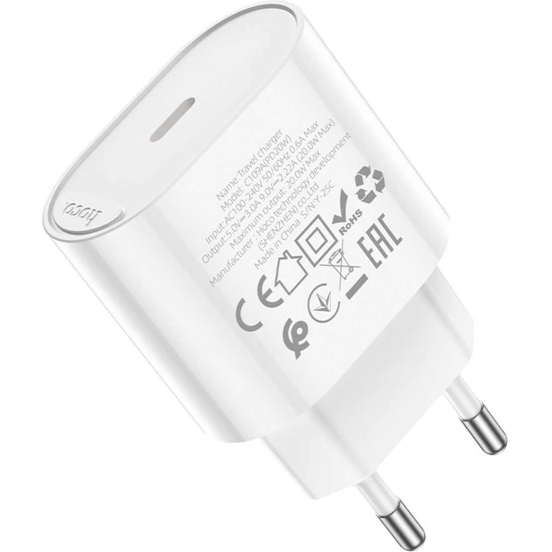 Зарядное устройство HOCO C109A Fighter 1xUSB-C, PD20W White (6942007656658)
