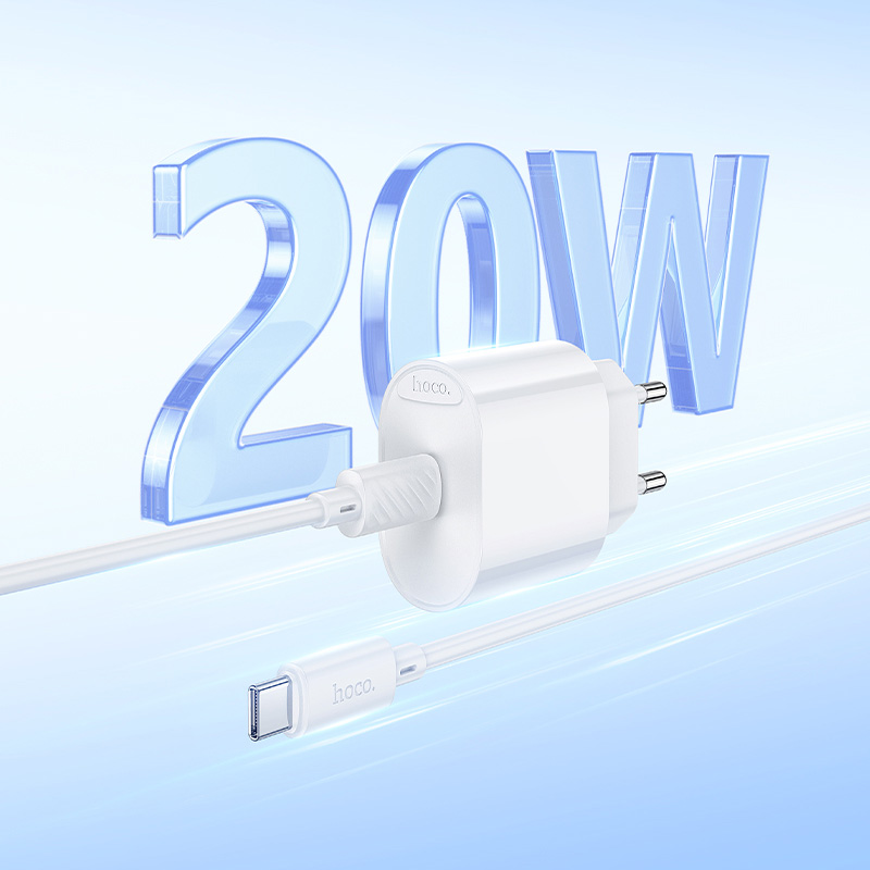 Зарядное устройство HOCO C109A Fighter 1xUSB-C, PD20W White w/Type-C cable (6942007656672)