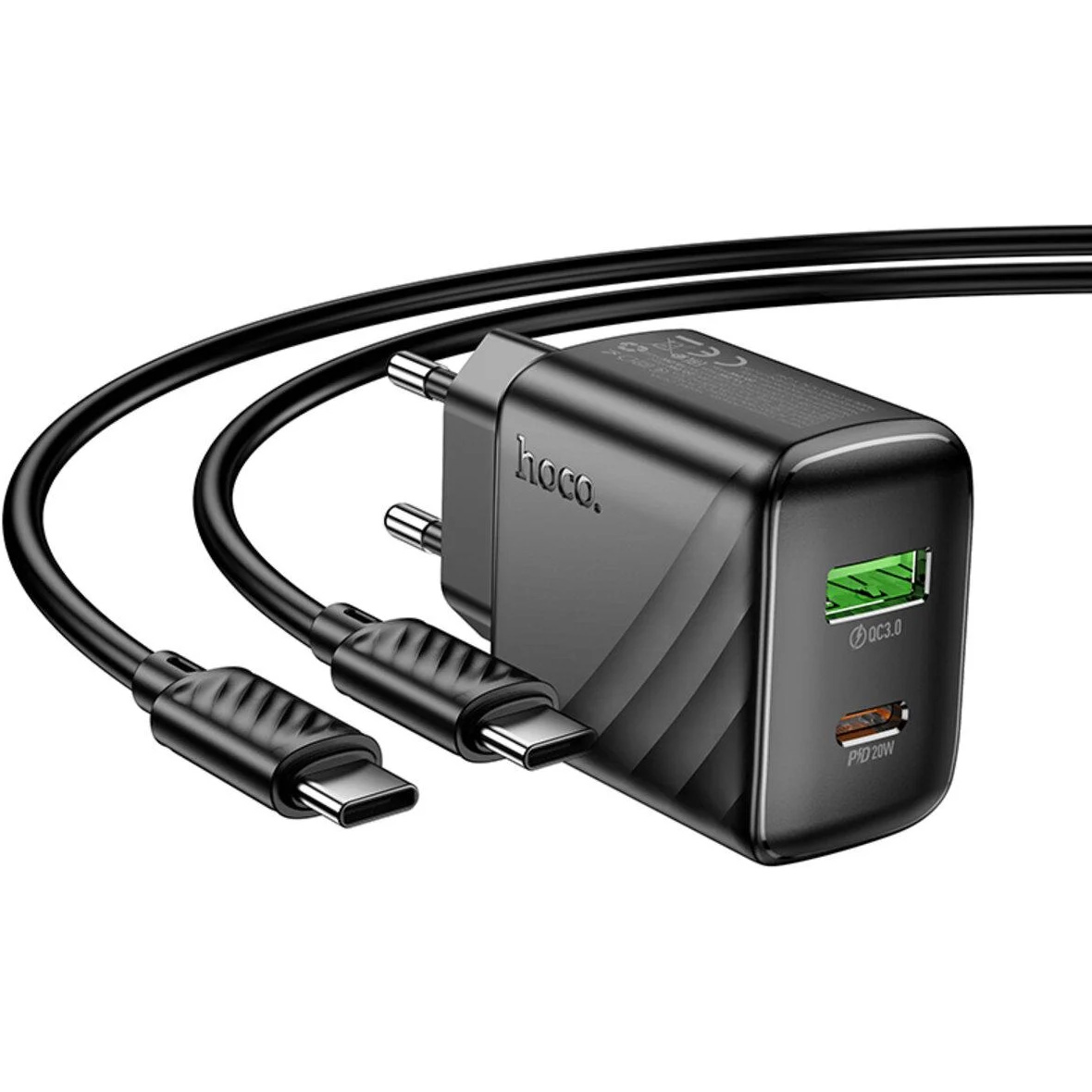 Зарядний пристрій HOCO CS25A Rico 1xUSB-C, 1xUSB-A, PD20W, QC3.0 Black w/Type-C cable (6942007639804)