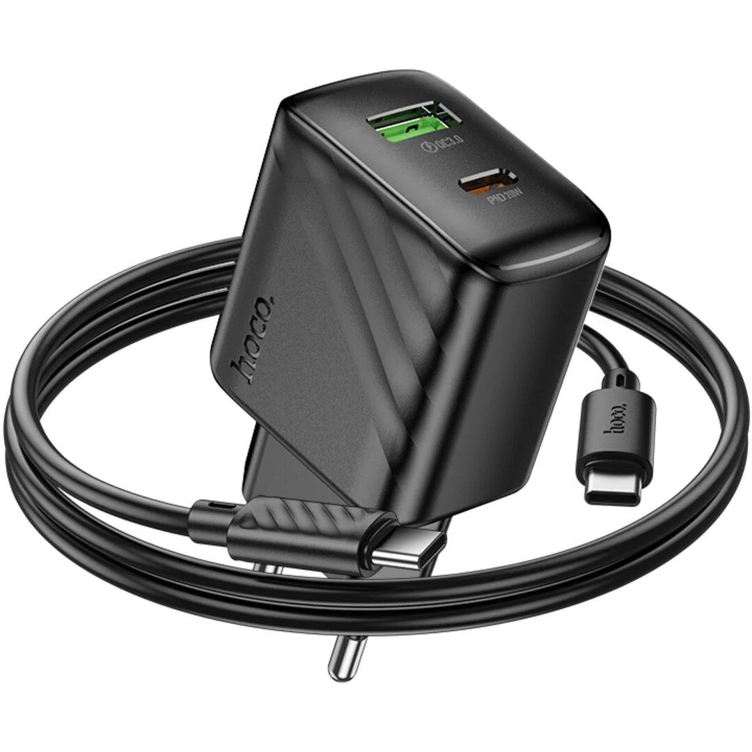 Зарядний пристрій HOCO CS25A Rico 1xUSB-C, 1xUSB-A, PD20W, QC3.0 Black w/Type-C cable (6942007639804)
