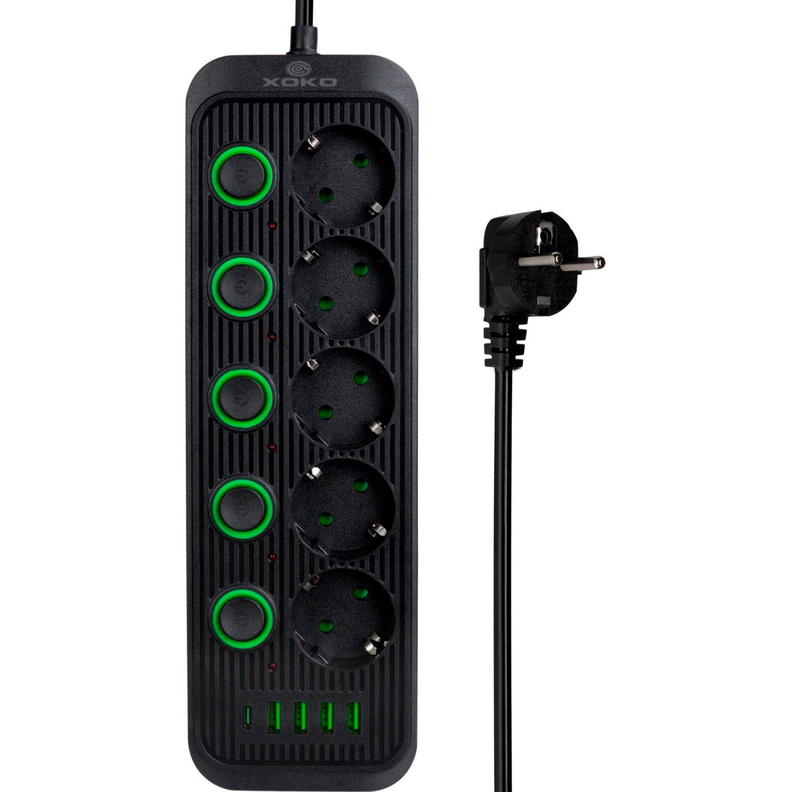 Мережевий фільтр XOKO SP-5-2-1 Black, 5 розеток, 1xUSB-C, 4xUSB, 2м