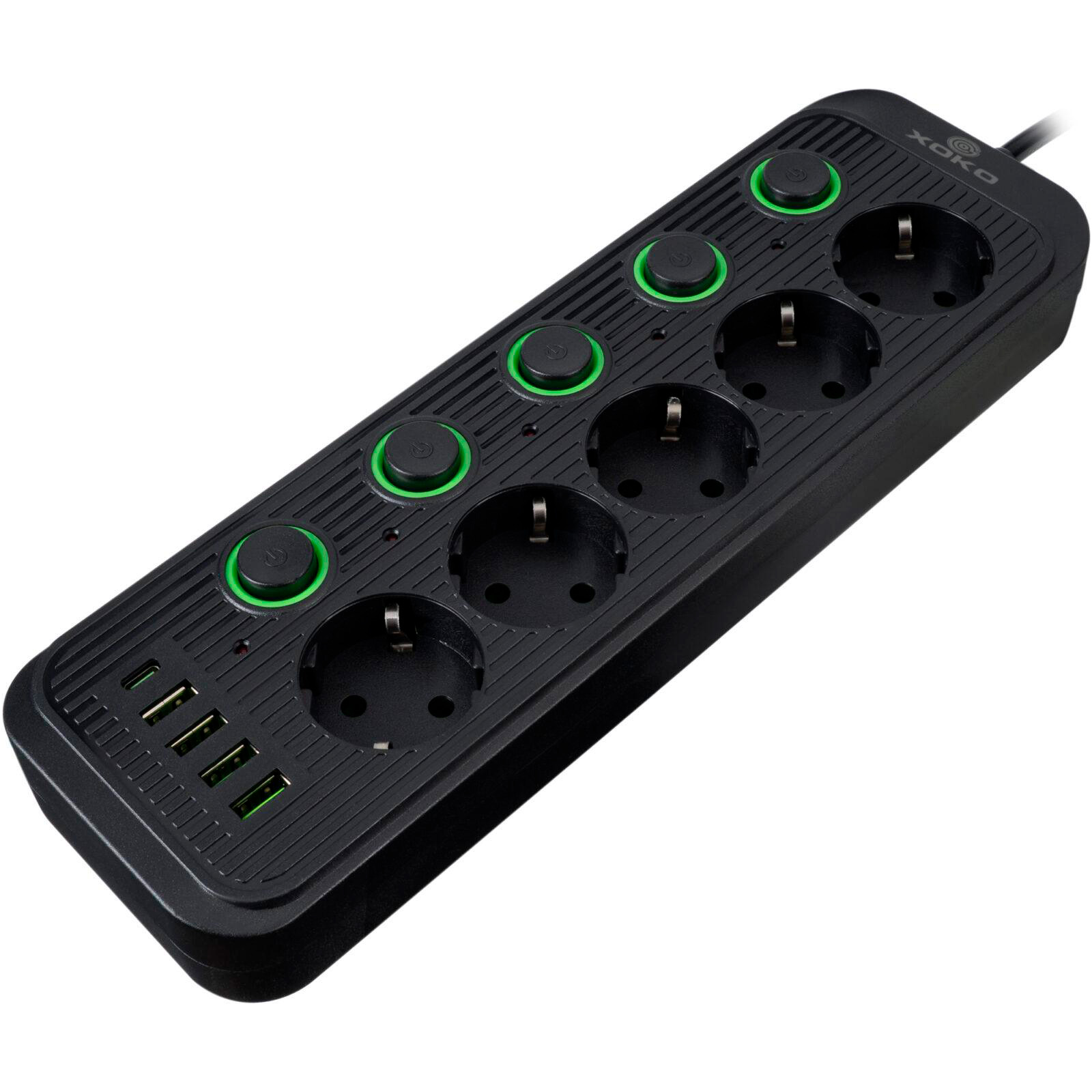 Мережевий фільтр XOKO SP-5-2-1 Black, 5 розеток, 1xUSB-C, 4xUSB, 2м