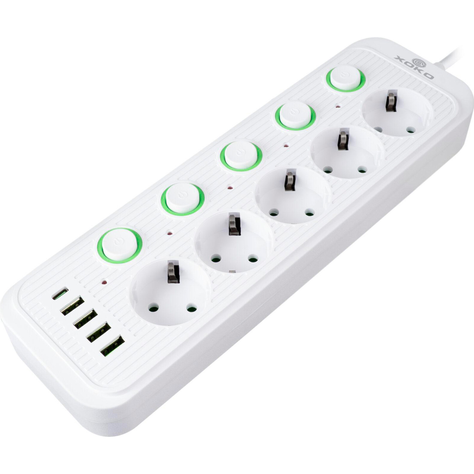 Мережевий фільтр XOKO SP-5-2-1 White, 5 розеток, 1xUSB-C, 4xUSB, 2м