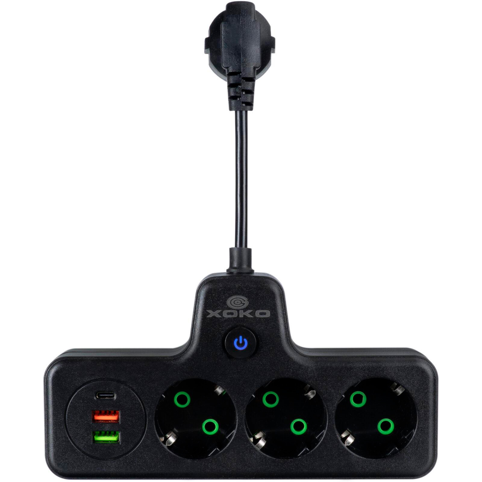 Мережевий фільтр-розетка XOKO SPW-3-2-1 Black, 3 розетки, 1xUSB-C, 2xUSB