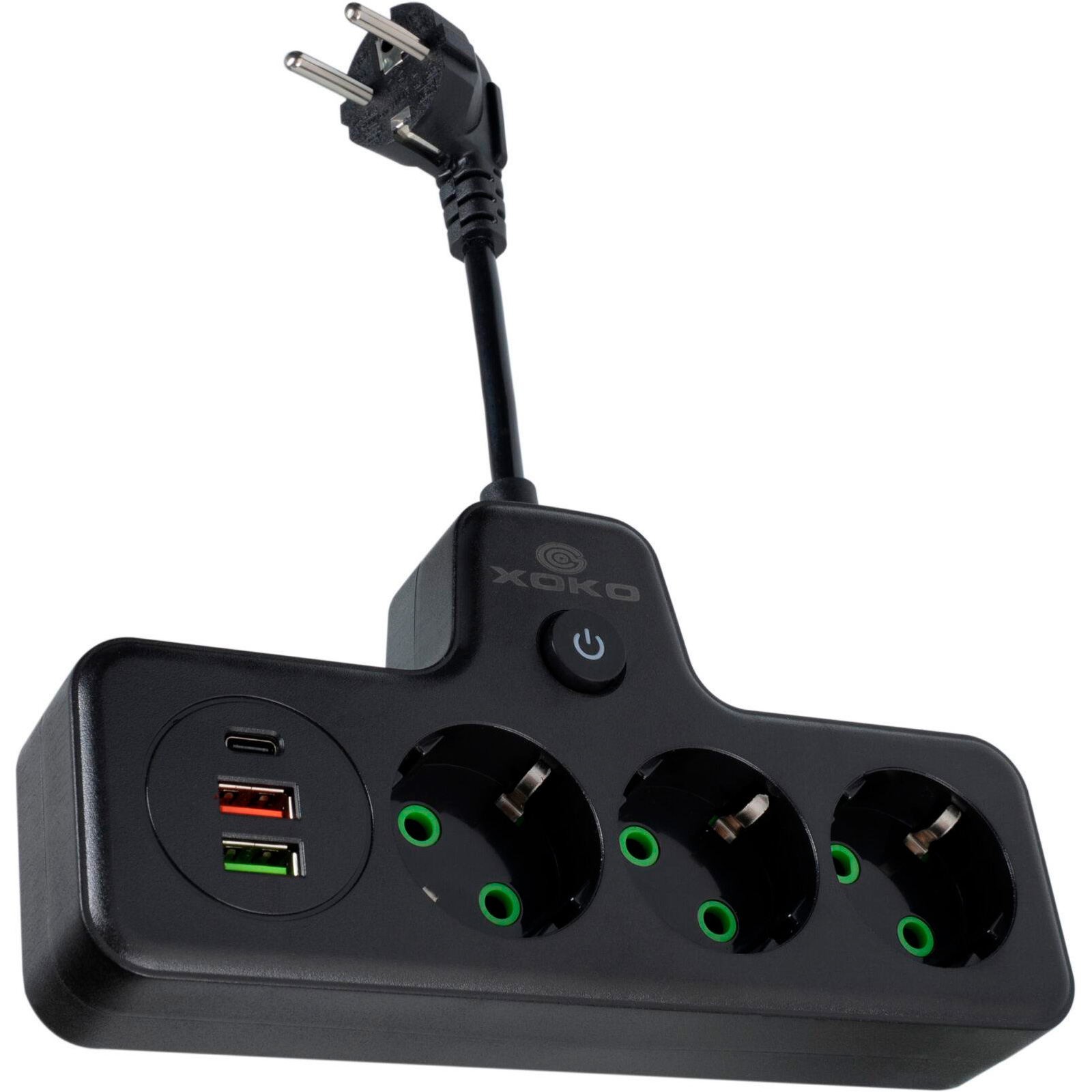 Мережевий фільтр-розетка XOKO SPW-3-2-1 Black, 3 розетки, 1xUSB-C, 2xUSB