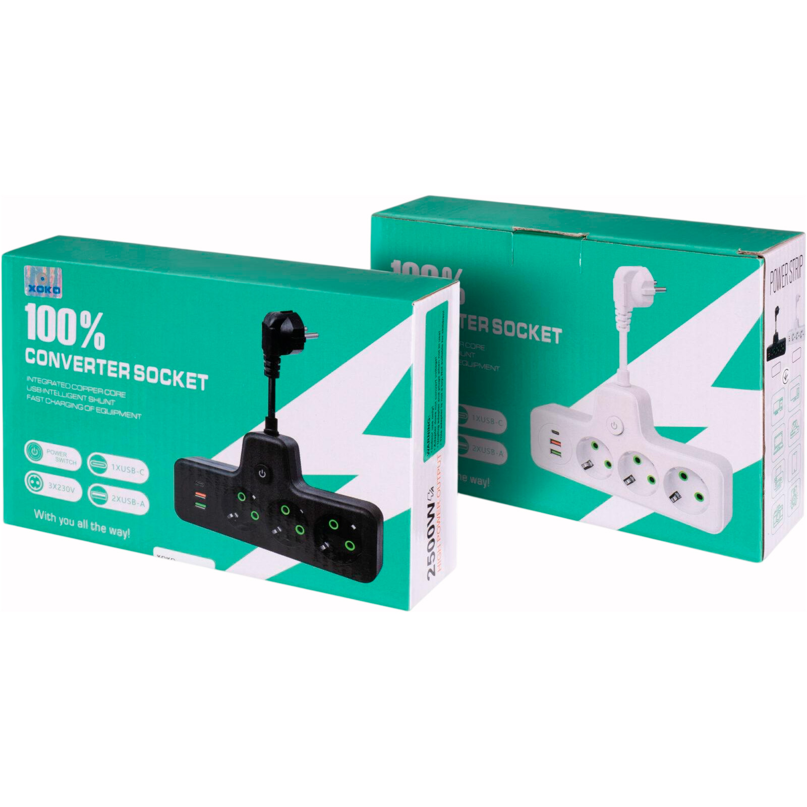 Мережевий фільтр-розетка XOKO SPW-3-2-1 Black, 3 розетки, 1xUSB-C, 2xUSB