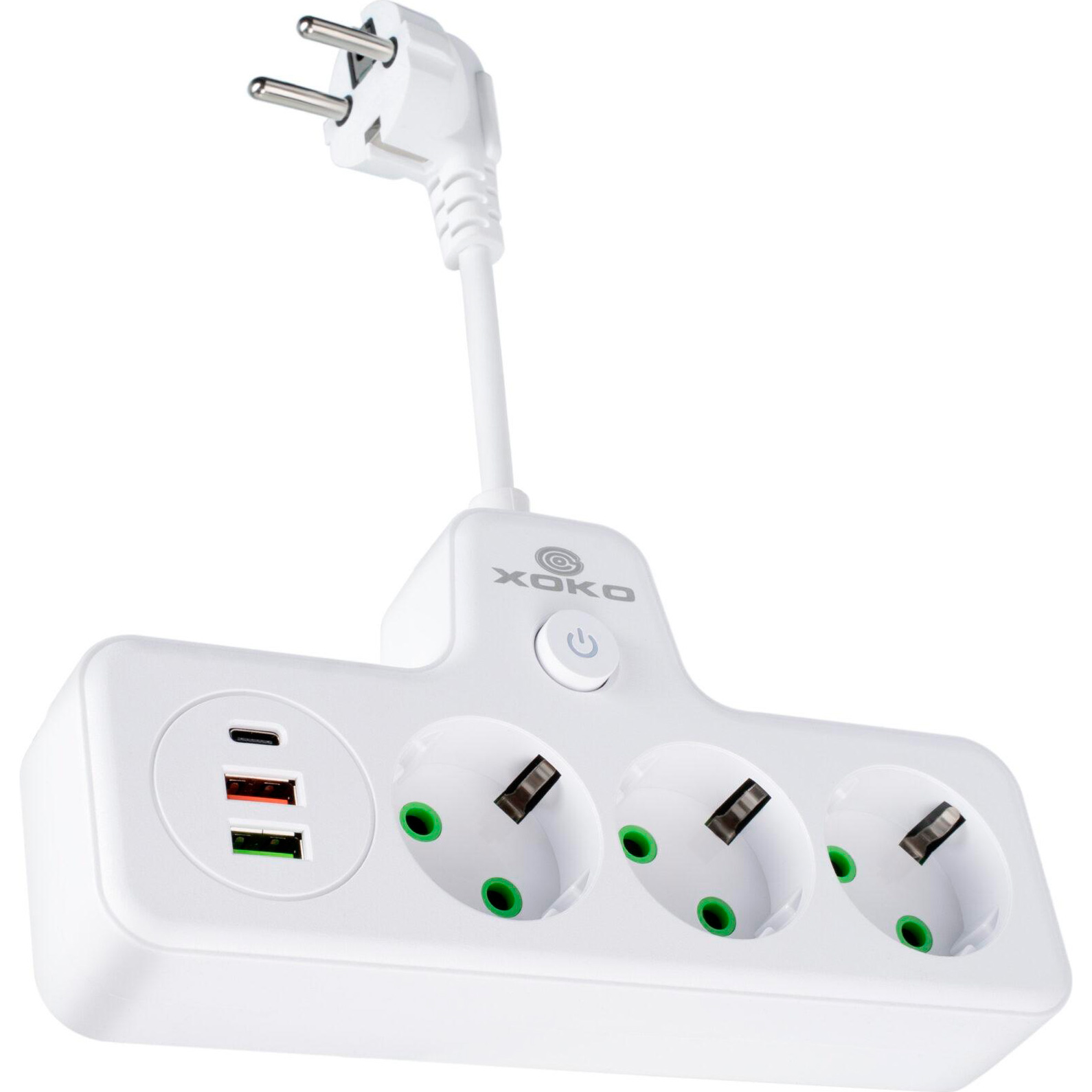 Мережевий фільтр-розетка XOKO SPW-3-2-1 White, 3 розетки, 1xUSB-C, 2xUSB