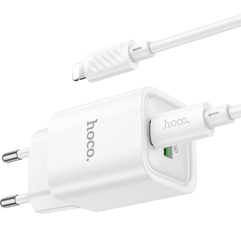 Зарядний пристрій HOCO C149A Charm 1xUSB-A, 1xUSB-C, PD30W, QC3.0 White w/Type-C to Lightning cable (6974464673398)