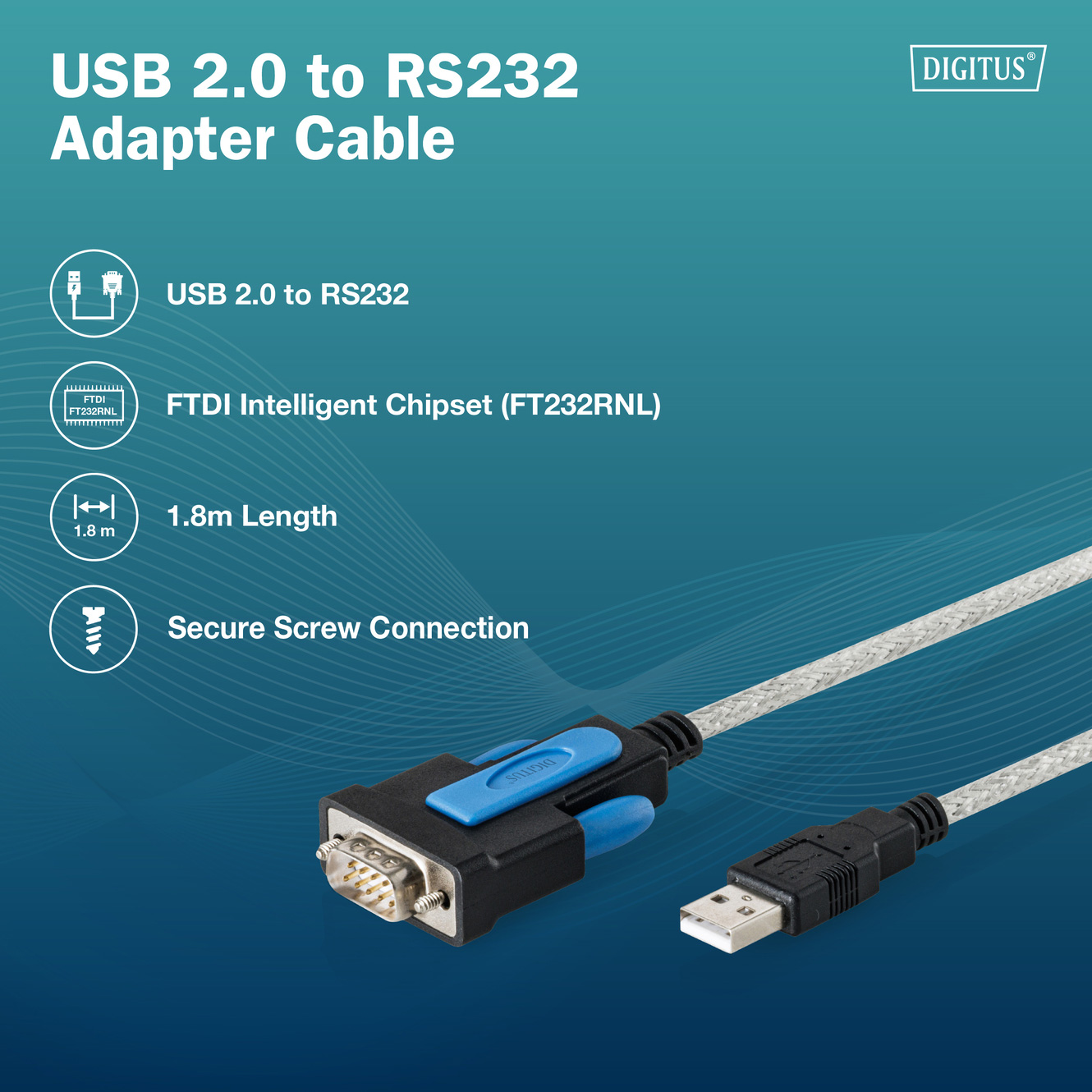 Кабель DIGITUS USB - COM, chip FT232RNL 1.8м (DA-70170)