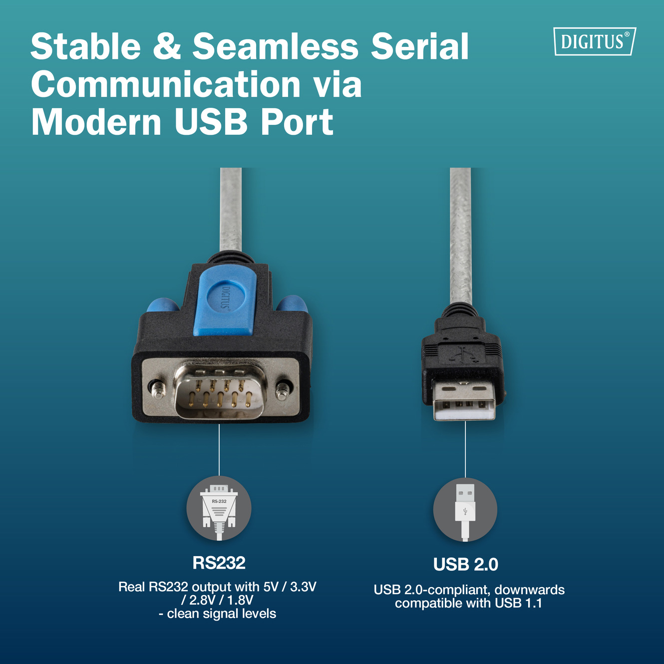 Кабель DIGITUS USB - COM, chip FT232RNL 1.8м (DA-70170)