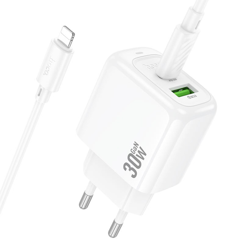 Зарядний пристрій HOCO CS55A Surplus 1xUSB-A, 1xUSB-C, PD30W, QC3.0 White w/Type-C to Lightning cable (6942007631556)