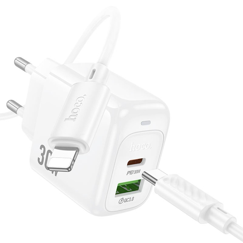 Зарядний пристрій HOCO CS55A Surplus 1xUSB-A, 1xUSB-C, PD30W, QC3.0 White w/Type-C to Lightning cable (6942007631556)