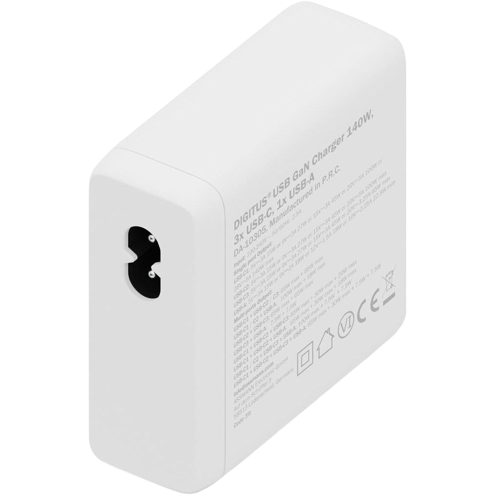 Зарядний пристрій DIGITUS GaN Charger, 3x USB-C, 1x USB-A, 140W White (DA-10305)