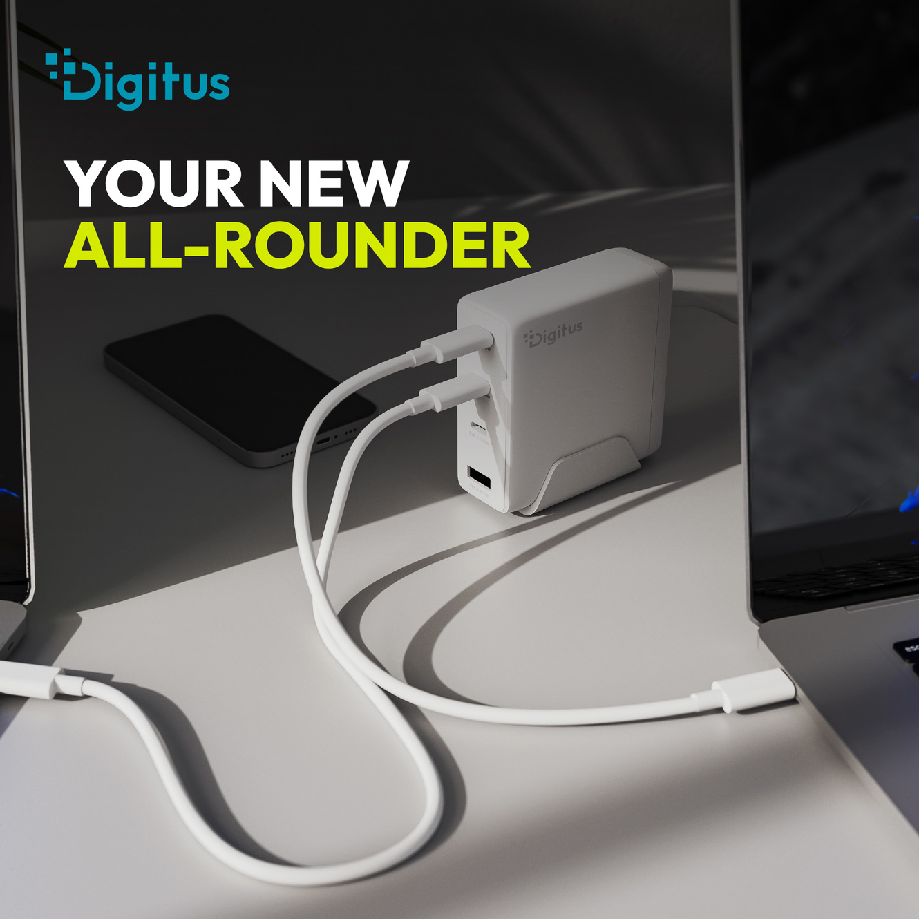 Зарядний пристрій DIGITUS GaN Charger, 3x USB-C, 1x USB-A, 140W White (DA-10305)