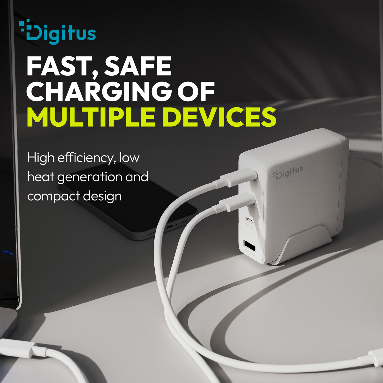 Зарядний пристрій DIGITUS GaN Charger, 3x USB-C, 1x USB-A, 140W White (DA-10305)