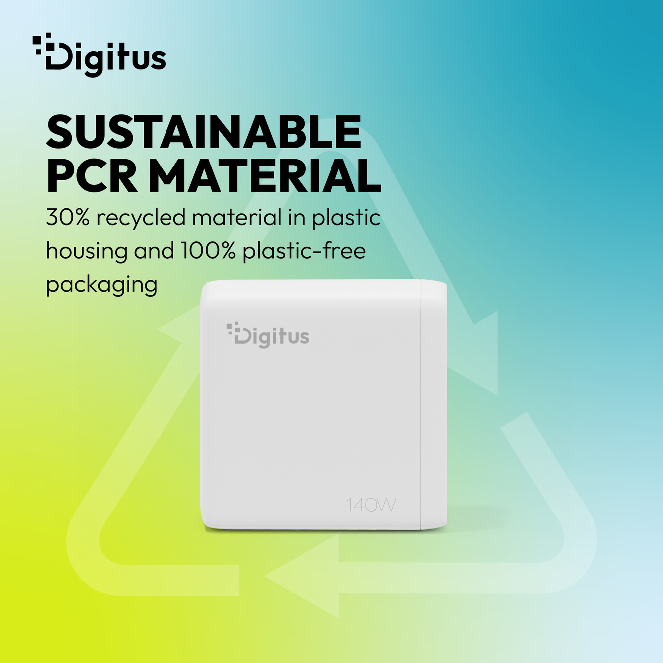 Зарядний пристрій DIGITUS GaN Charger, 3x USB-C, 1x USB-A, 140W White (DA-10305)