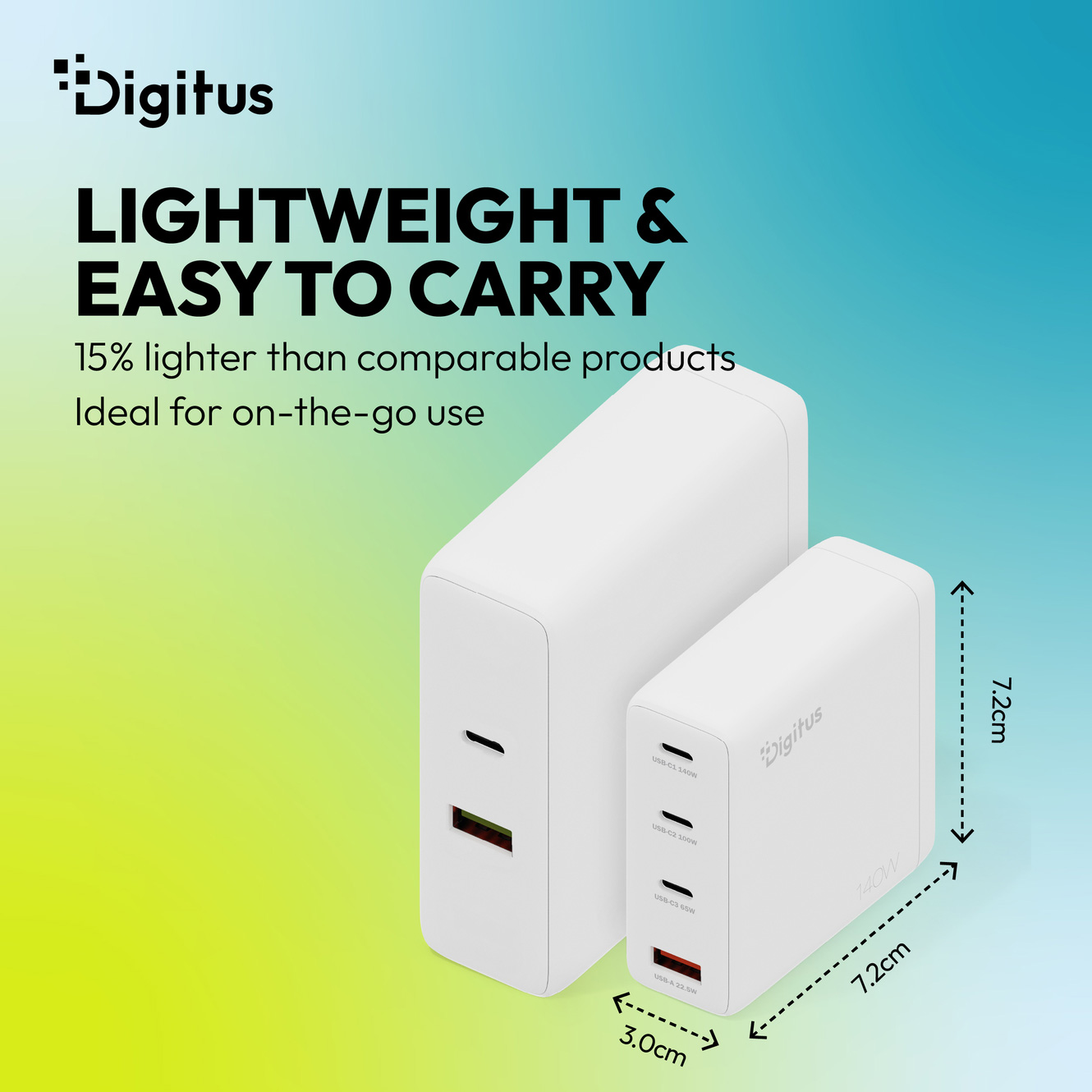 Зарядний пристрій DIGITUS GaN Charger, 3x USB-C, 1x USB-A, 140W White (DA-10305)