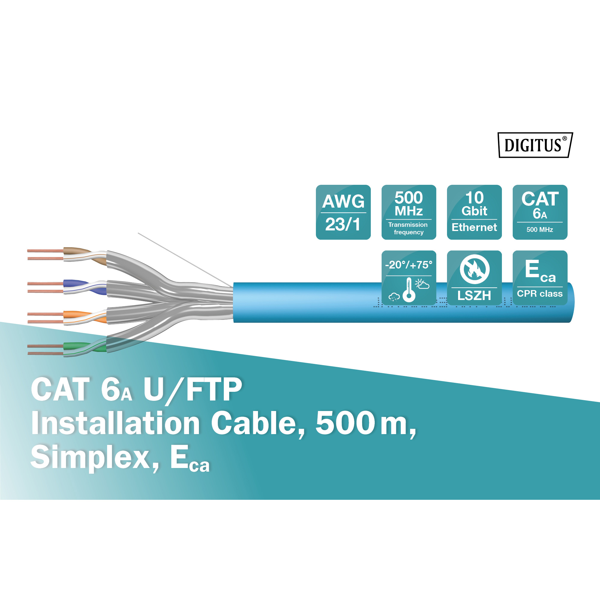 Кабель мережевий DIGITUS U/FTP Cat.6a LSOH 4x2x0.56 CCA Blue 500м (DK-1625-A-VH-305)
