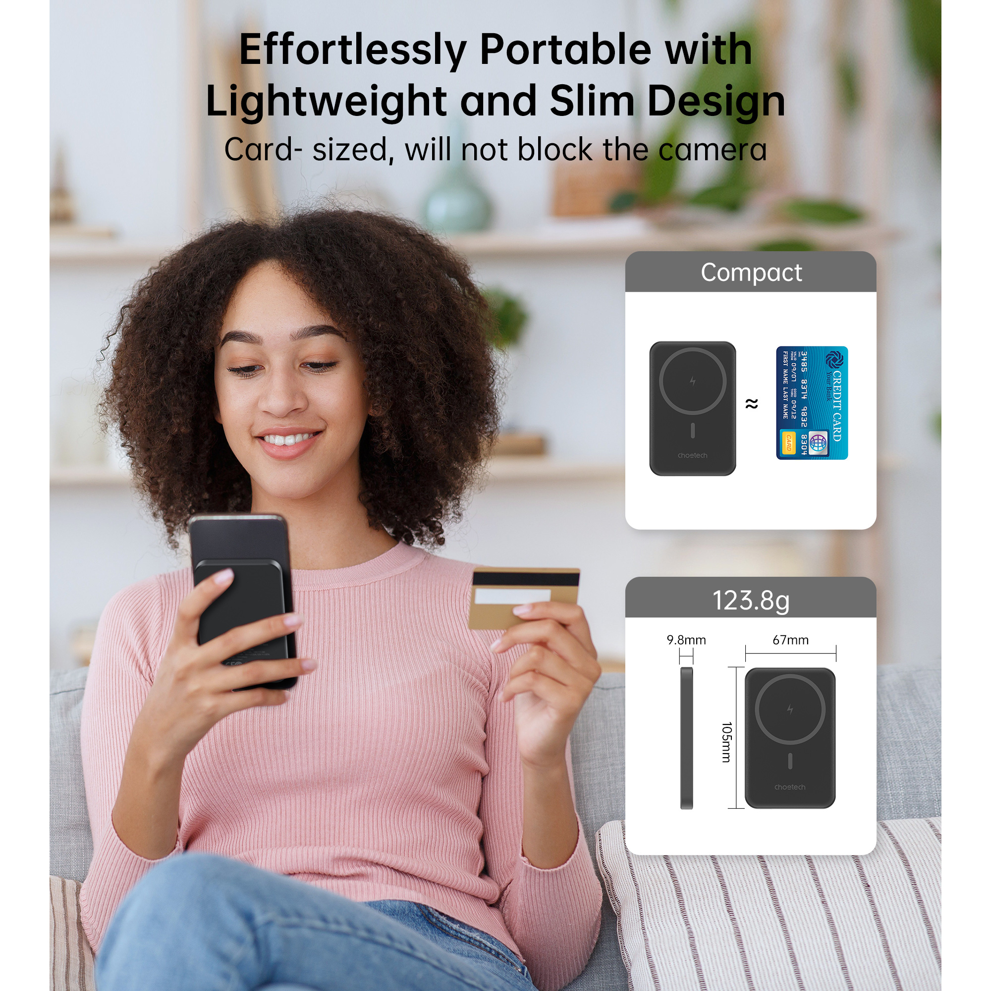 Повербанк з бездротовою зарядкою CHOETECH B709 PD3.0 Magnetic Wireless Power Bank 20W 5000mAh Black
