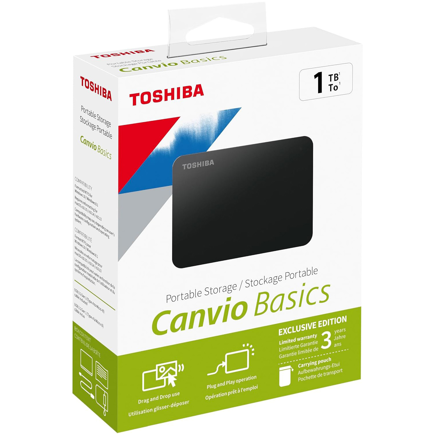 Портативный жёсткий диск TOSHIBA Canvio Basics Exclusive 1TB USB3.2 Black (HDTB510MK3AA)