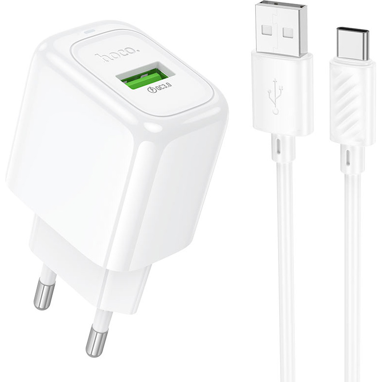 Зарядний пристрій HOCO CS52A Surplus 1xUSB-A, QC3.0, 18W White w/Type-C cable (6942007631471)