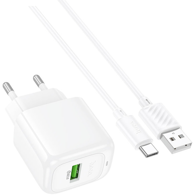 Зарядний пристрій HOCO CS52A Surplus 1xUSB-A, QC3.0, 18W White w/Type-C cable (6942007631471)