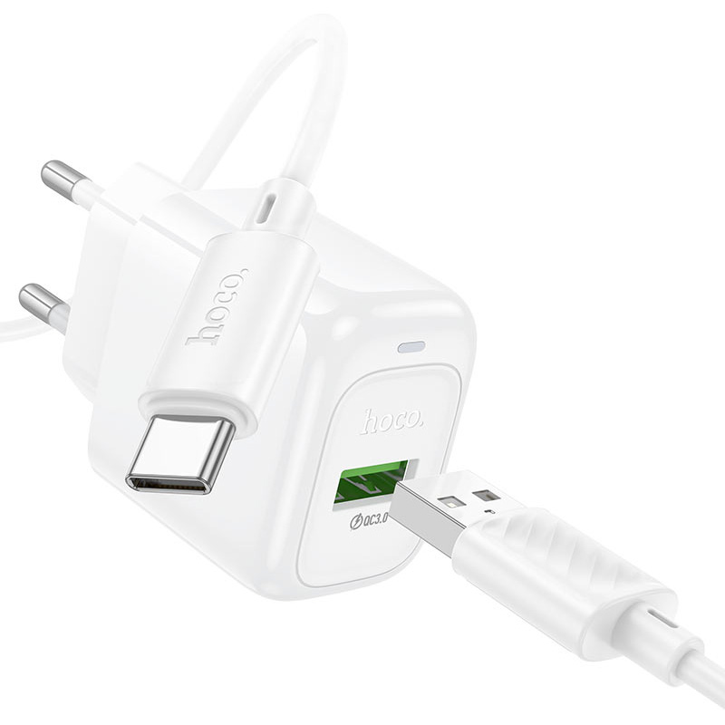 Зарядний пристрій HOCO CS52A Surplus 1xUSB-A, QC3.0, 18W White w/Type-C cable (6942007631471)