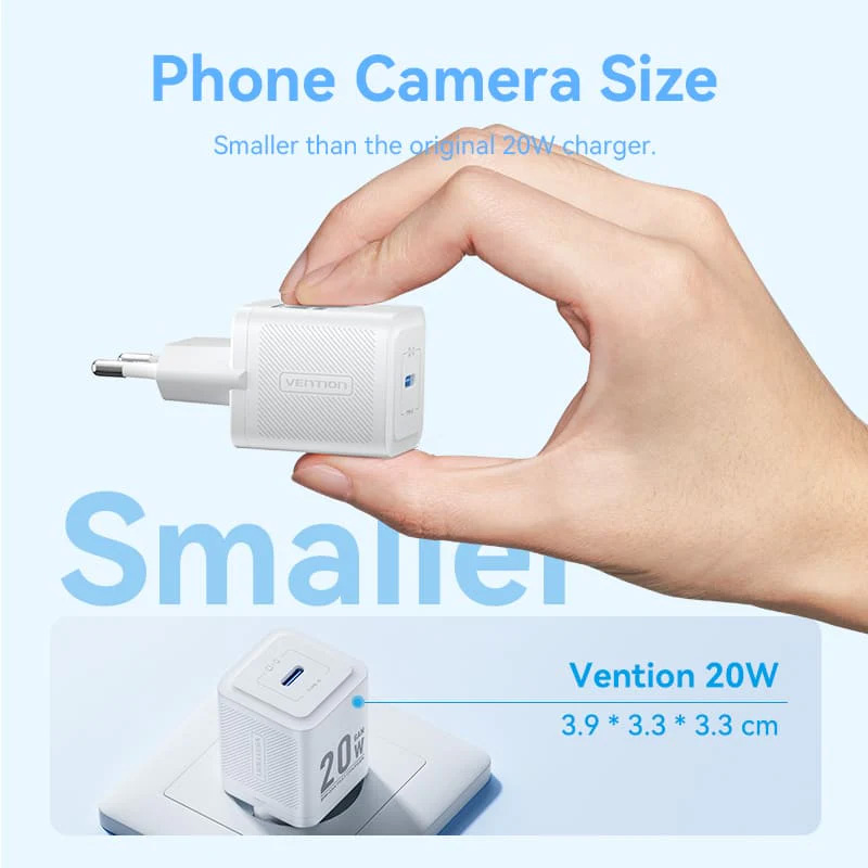 Зарядний пристрій VENTION 1xUSB-C GaN Wall Charger 20W White w/Type-C cable (TZ-FEPW0-EU-01)