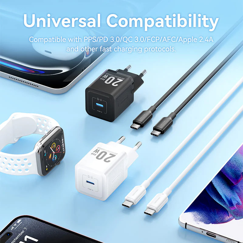 Зарядний пристрій VENTION 1xUSB-C GaN Wall Charger 20W White w/Type-C cable (TZ-FEPW0-EU-01)