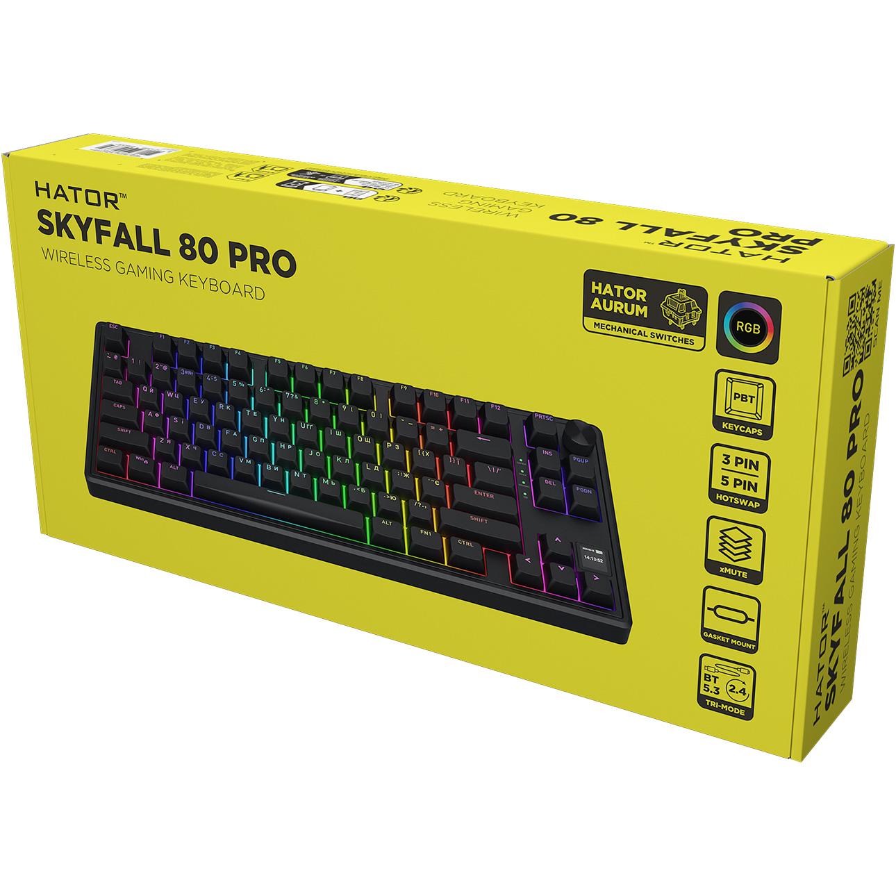 Клавіатура бездротова HATOR Skyfall 80 Pro Wireless Aurum Vanila Silent Switch UA Black (HTK4181UA)